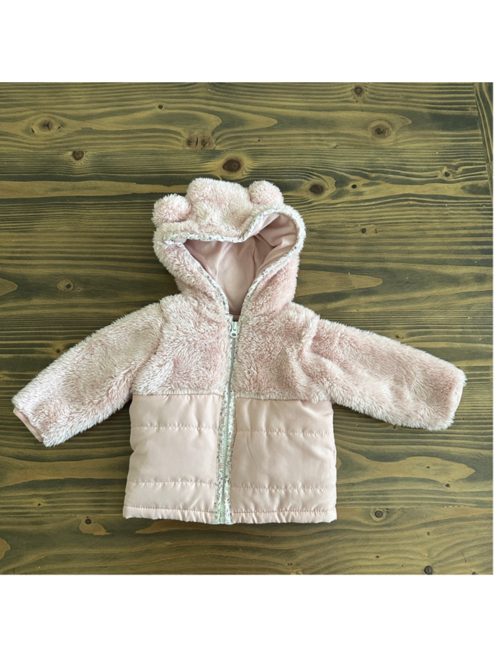 Carter’s Baby Puffer Jacket 3M Pink Bear Ear Hood Faux Fur Coat
